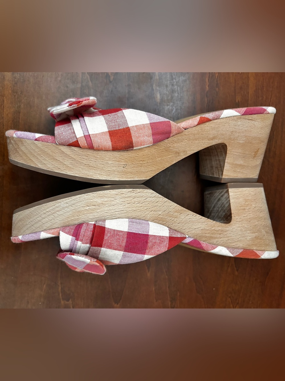 J. Crew retro Red & white plaid platform Knotted Slide Clog Sandal size 8